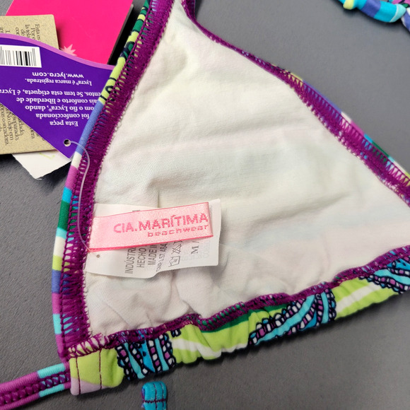 Cia Maritima Bikini Top Womens Medium Embroidered Beaded Floral Stripe Swimwear - Picture 9 of 16